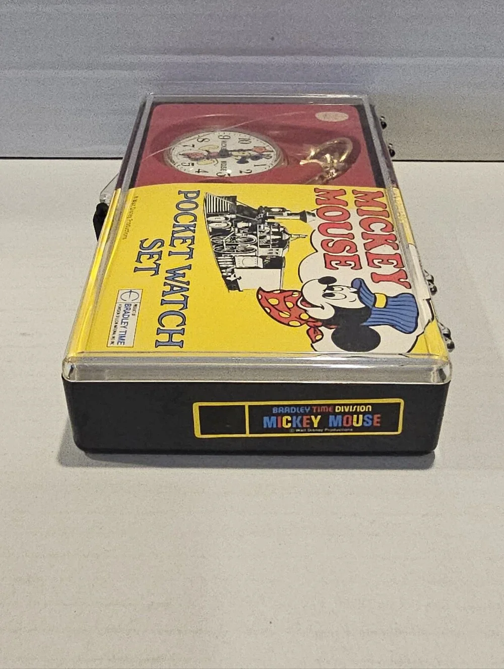 Vintage Bradley Mickey Mouse Gold Train Pocket Watch & Original Case Running